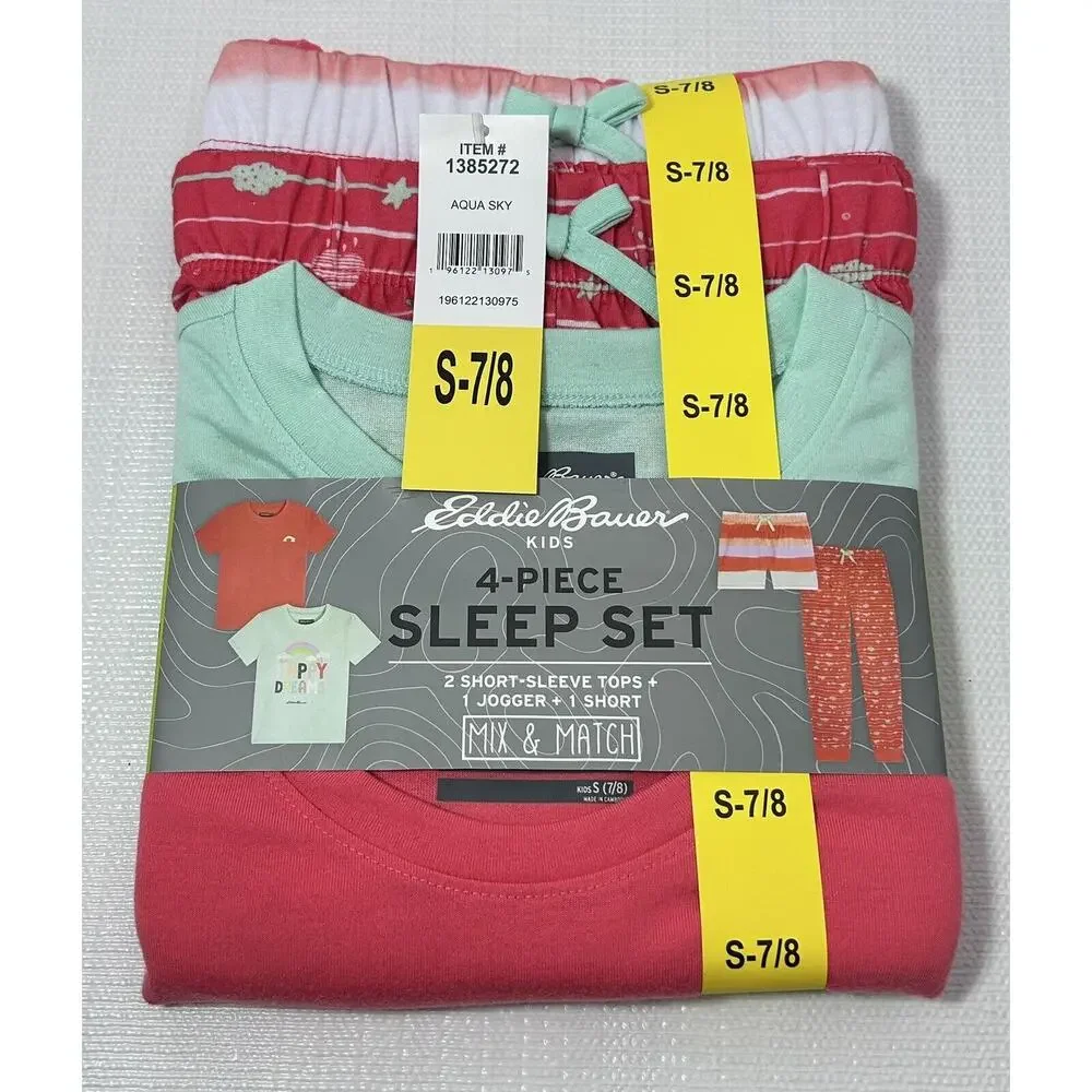 Eddie Bauer Kids‎ 4 Piece Sleep Set Pajama Small 7/8 Girls Aqua Sky